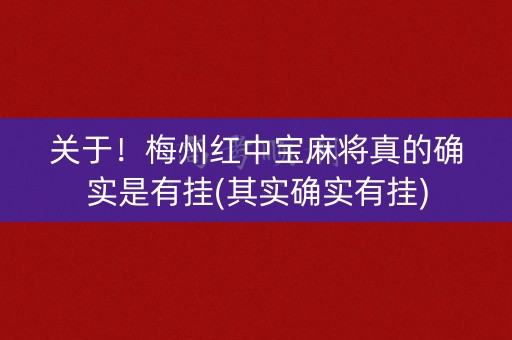 关于！梅州红中宝麻将真的确实是有挂(其实确实有挂)