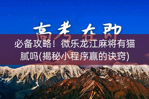 必备攻略！微乐龙江麻将有猫腻吗(揭秘小程序赢的诀窍)