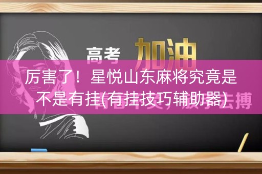 厉害了！星悦山东麻将究竟是不是有挂(有挂技巧辅助器)