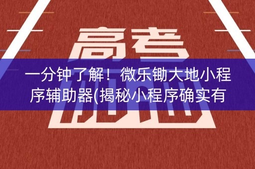 一分钟了解！微乐锄大地小程序辅助器(揭秘小程序确实有猫腻)
