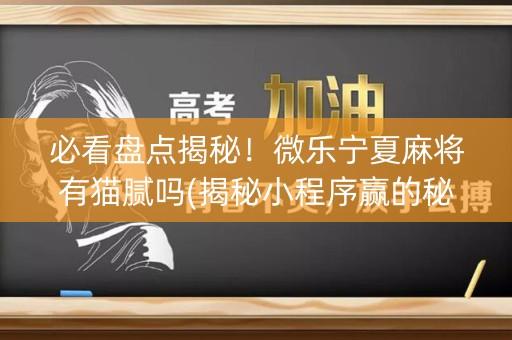 必看盘点揭秘！微乐宁夏麻将有猫腻吗(揭秘小程序赢的秘诀)