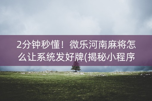 2分钟秒懂！微乐河南麻将怎么让系统发好牌(揭秘小程序插件下载)