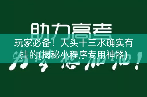 玩家必备！大头十三水确实有挂的(揭秘小程序专用神器)