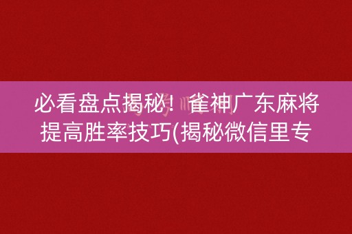 必看盘点揭秘！雀神广东麻将提高胜率技巧(揭秘微信里专用神器)