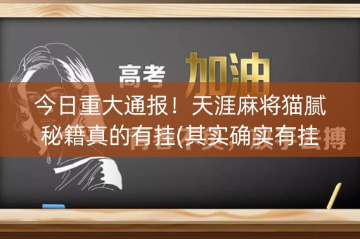 今日重大通报！天涯麻将猫腻秘籍真的有挂(其实确实有挂)