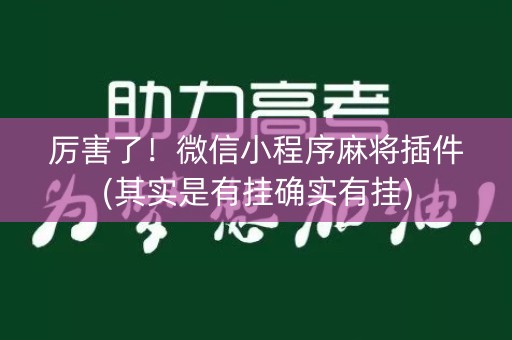 厉害了！微信小程序麻将插件(其实是有挂确实有挂)