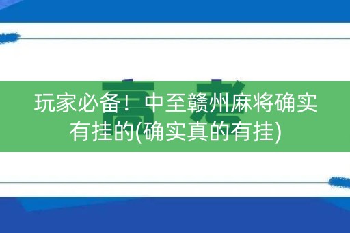 玩家必备！中至赣州麻将确实有挂的(确实真的有挂)