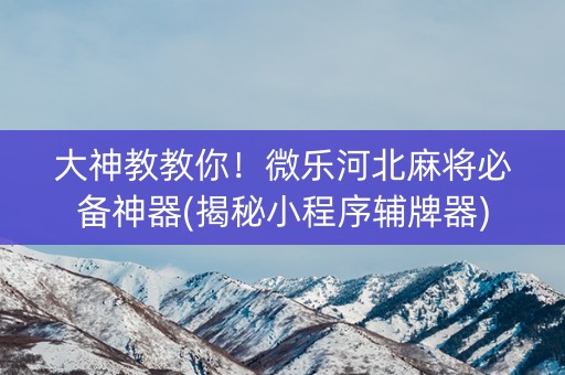大神教教你！微乐河北麻将必备神器(揭秘小程序辅牌器)