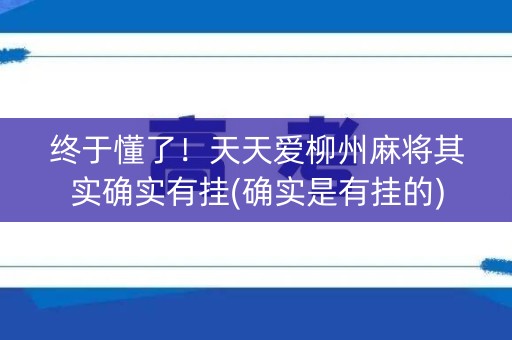终于懂了！天天爱柳州麻将其实确实有挂(确实是有挂的)