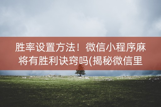 胜率设置方法！微信小程序麻将有胜利诀窍吗(揭秘微信里输赢规律)