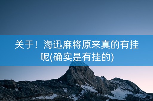 关于！海迅麻将原来真的有挂呢(确实是有挂的)