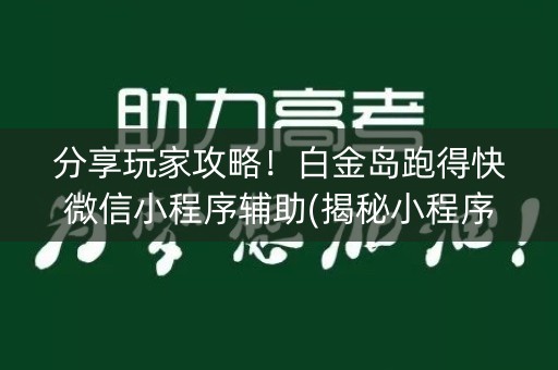 分享玩家攻略！白金岛跑得快微信小程序辅助(揭秘小程序系统发好牌)