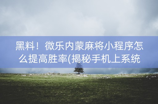 黑料！微乐内蒙麻将小程序怎么提高胜率(揭秘手机上系统发好牌)
