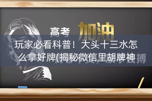 玩家必看科普！大头十三水怎么拿好牌(揭秘微信里胡牌神器)