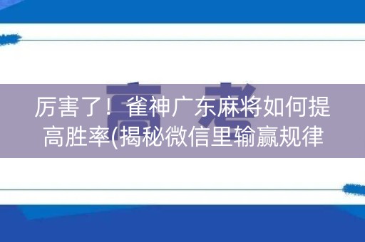 厉害了！雀神广东麻将如何提高胜率(揭秘微信里输赢规律)