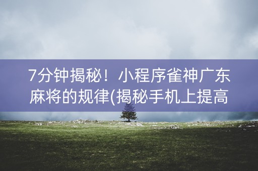 7分钟揭秘！小程序雀神广东麻将的规律(揭秘手机上提高胜率)