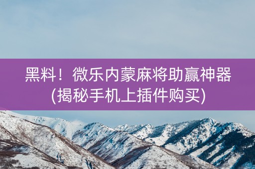黑料！微乐内蒙麻将助赢神器(揭秘手机上插件购买)