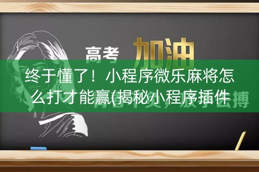 终于懂了！小程序微乐麻将怎么打才能赢(揭秘小程序插件购买)