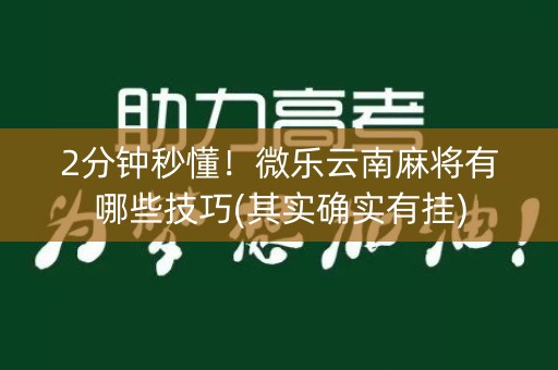 2分钟秒懂！微乐云南麻将有哪些技巧(其实确实有挂)