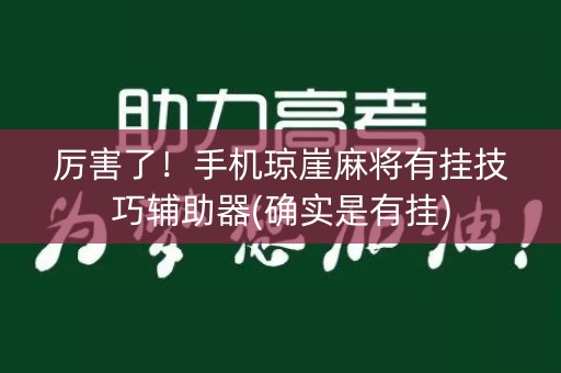 厉害了！手机琼崖麻将有挂技巧辅助器(确实是有挂)