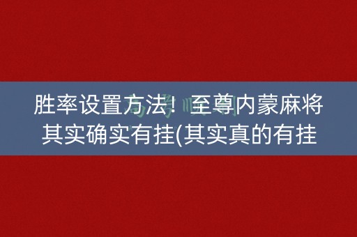胜率设置方法！至尊内蒙麻将其实确实有挂(其实真的有挂)