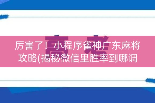 厉害了！小程序雀神广东麻将攻略(揭秘微信里胜率到哪调)
