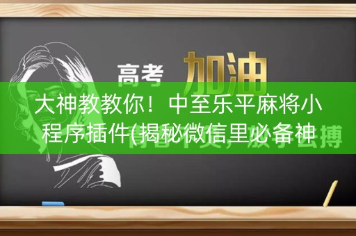大神教教你！中至乐平麻将小程序插件(揭秘微信里必备神器)