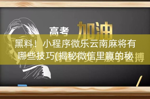 黑料！小程序微乐云南麻将有哪些技巧(揭秘微信里赢的秘诀)