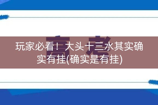 玩家必看！大头十三水其实确实有挂(确实是有挂)