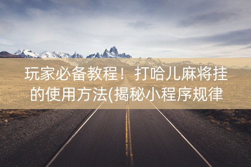 玩家必备教程！打哈儿麻将挂的使用方法(揭秘小程序规律攻略)