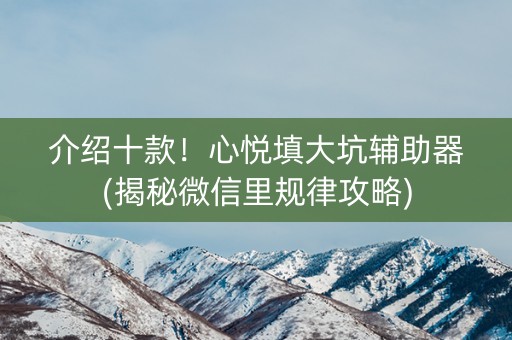 介绍十款！心悦填大坑辅助器(揭秘微信里规律攻略)