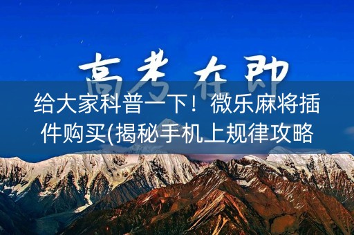 给大家科普一下！微乐麻将插件购买(揭秘手机上规律攻略)