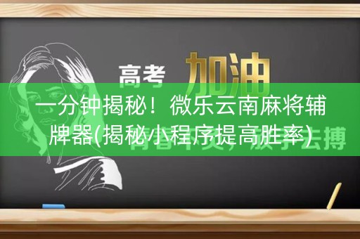 一分钟揭秘！微乐云南麻将辅牌器(揭秘小程序提高胜率)