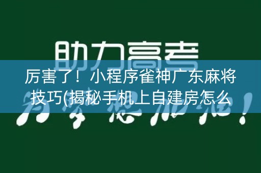 厉害了！小程序雀神广东麻将技巧(揭秘手机上自建房怎么赢)