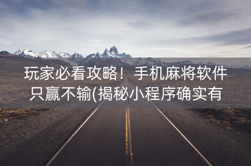 玩家必看攻略！手机麻将软件只赢不输(揭秘小程序确实有猫腻)