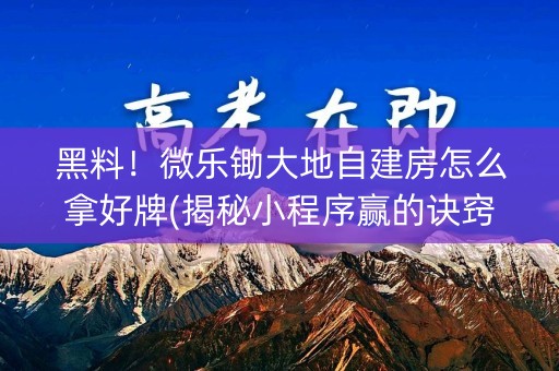 黑料！微乐锄大地自建房怎么拿好牌(揭秘小程序赢的诀窍)