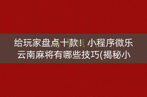 给玩家盘点十款！小程序微乐云南麻将有哪些技巧(揭秘小程序插件免费)