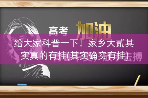 给大家科普一下！家乡大贰其实真的有挂(其实确实有挂)