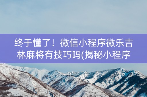 终于懂了！微信小程序微乐吉林麻将有技巧吗(揭秘小程序胡牌技巧)