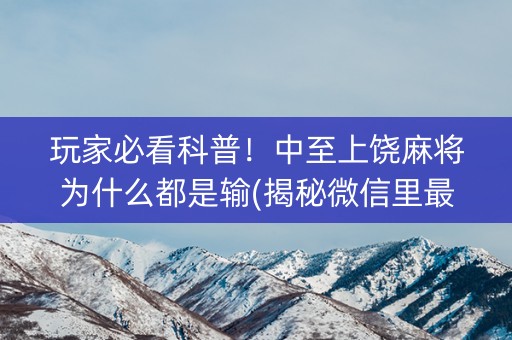 玩家必看科普！中至上饶麻将为什么都是输(揭秘微信里最新神器下载)