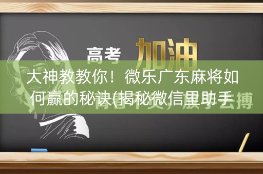 大神教教你！微乐广东麻将如何赢的秘诀(揭秘微信里助手软件)