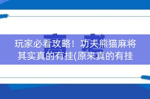 玩家必看攻略！功夫熊猫麻将其实真的有挂(原来真的有挂)