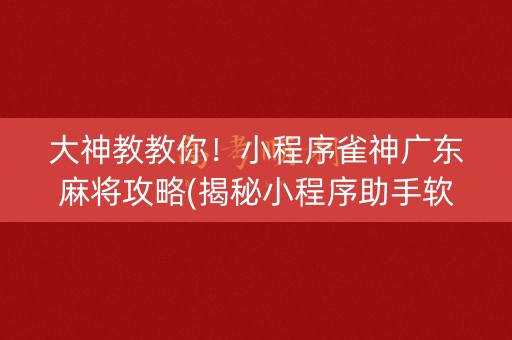 大神教教你！小程序雀神广东麻将攻略(揭秘小程序助手软件)