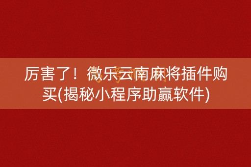 厉害了！微乐云南麻将插件购买(揭秘小程序助赢软件)