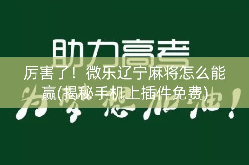 厉害了！微乐辽宁麻将怎么能赢(揭秘手机上插件免费)