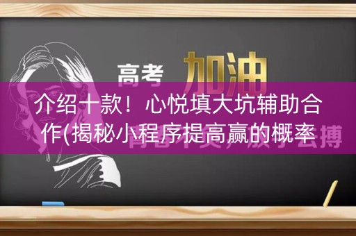 介绍十款！心悦填大坑辅助合作(揭秘小程序提高赢的概率)