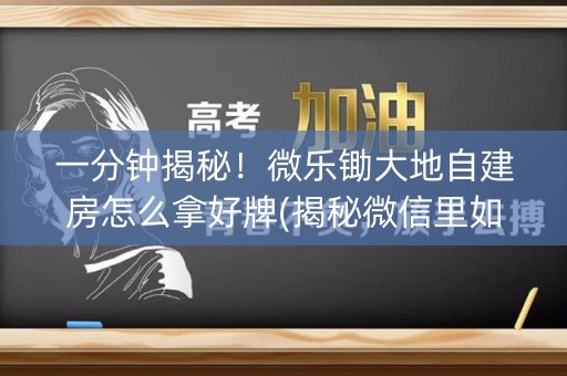 一分钟揭秘！微乐锄大地自建房怎么拿好牌(揭秘微信里如何让牌变好)