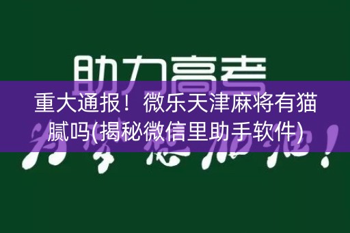 重大通报！微乐天津麻将有猫腻吗(揭秘微信里助手软件)