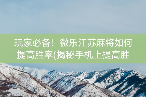 玩家必备！微乐江苏麻将如何提高胜率(揭秘手机上提高胜率)