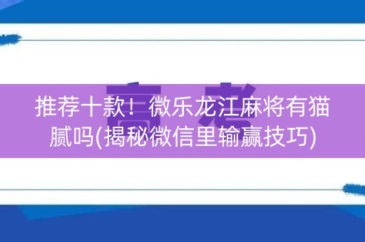 推荐十款！微乐龙江麻将有猫腻吗(揭秘微信里输赢技巧)